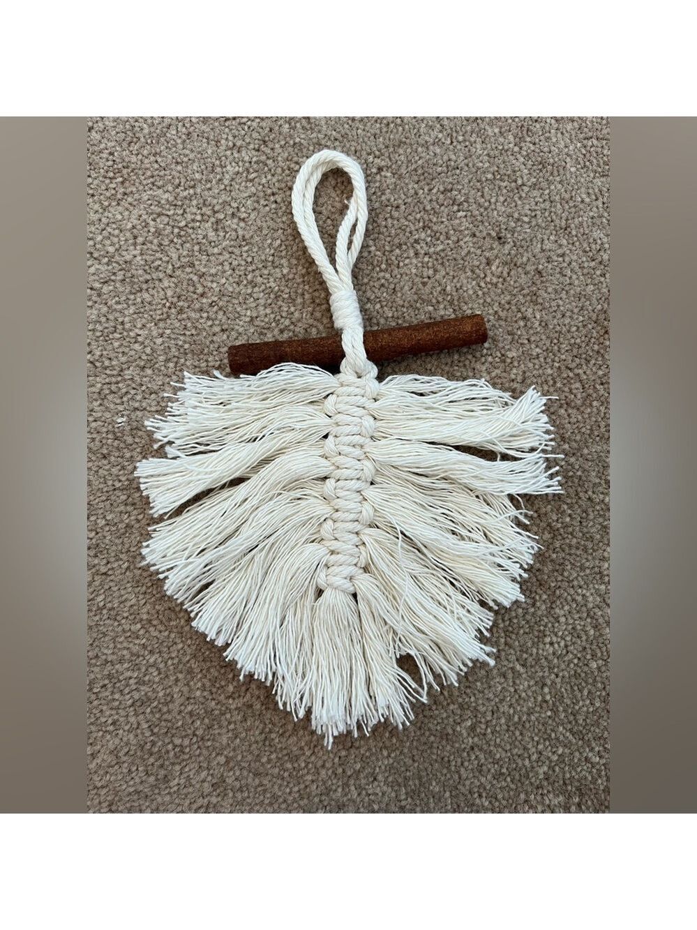 Handcrafted Cream Macrame Leaf‎ | Feather Ornament